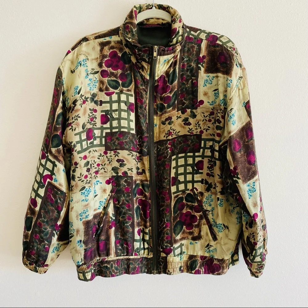 Vintage studio sportif 100% SILK ZIP LIGHT BOMBER JACKET Windbreaker Patchwork - Picture 7 of 10